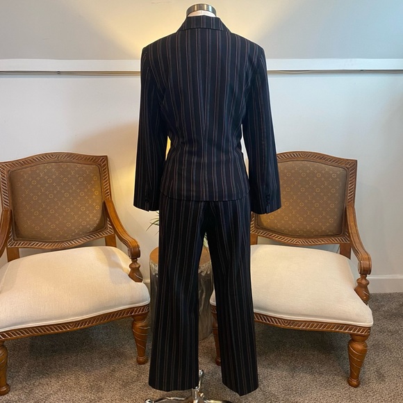 Vintage 90s Black Pinstriped Pant Suit Set with Jacket Blazer, Downtown Girl - Picture 4 of 12
